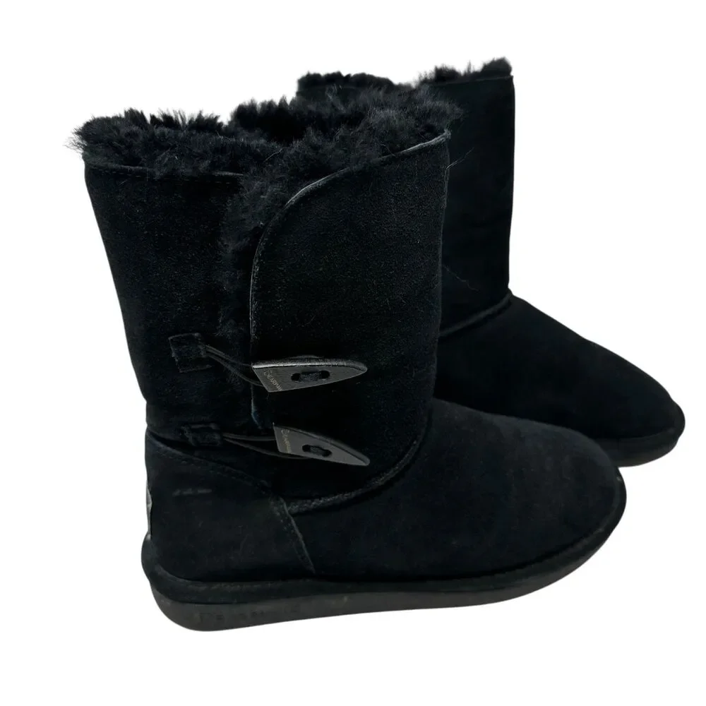 Bear Paw Black Suede Sherpa Wool Lined Slip On Winter Boots Size 8‎